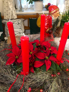 Weihnachtssterne im Adventkranz
